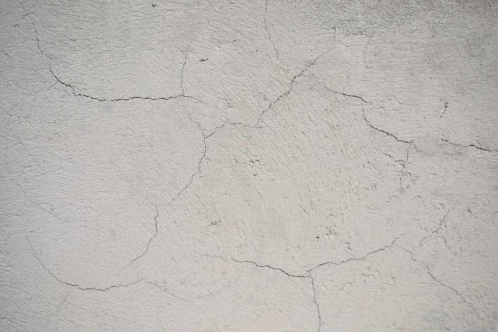 Close-up of a cracked concrete wall showing texture and imperfections.